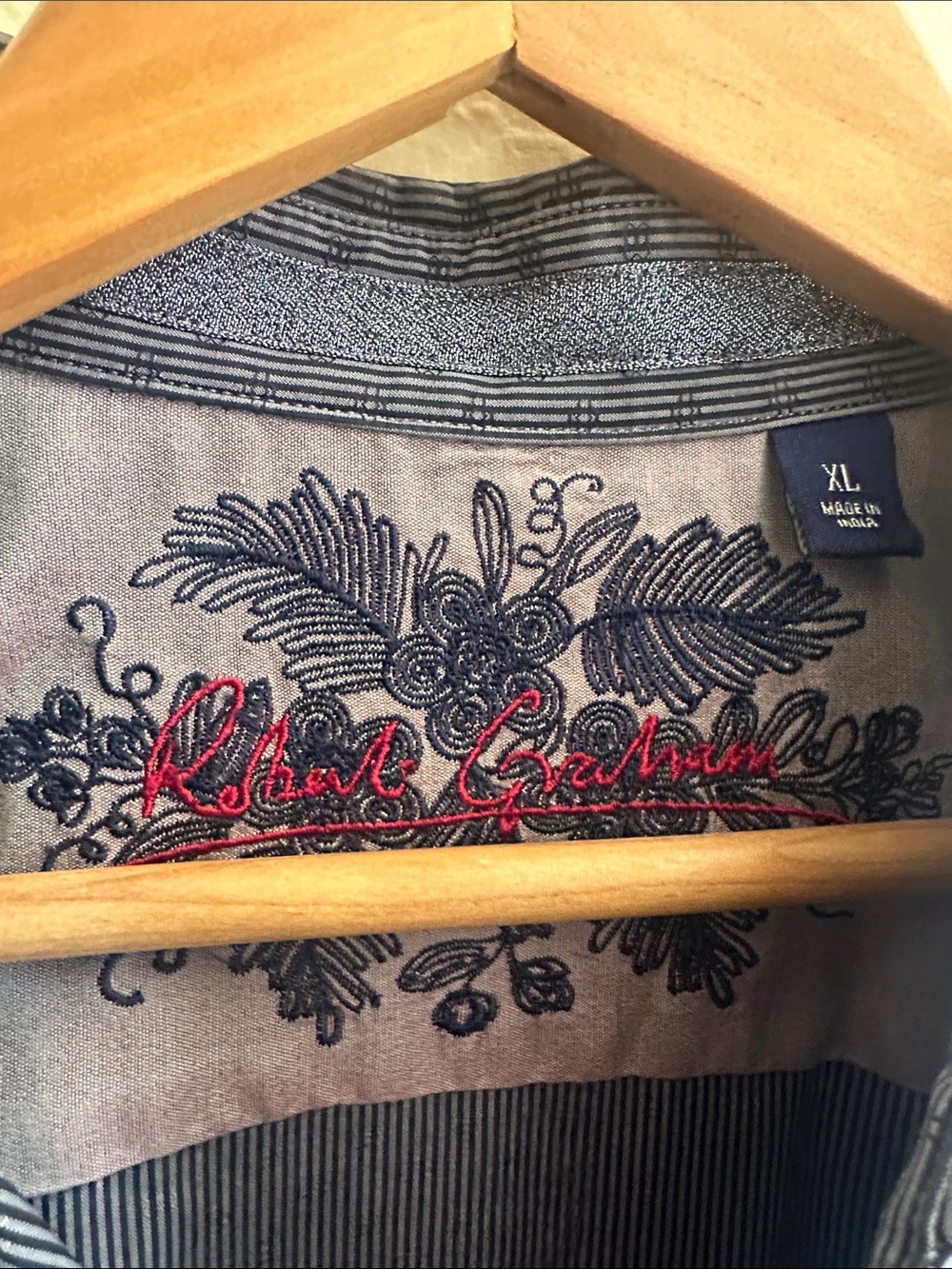 Robert Graham Navy Shirt with Red Signature Embroidery